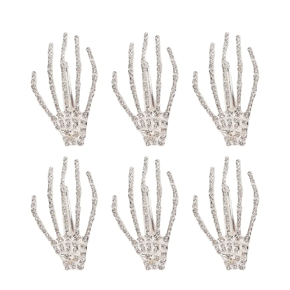 Kuuleyn Halloween Mano Scheletro mollette capelli 6 pezzi strass