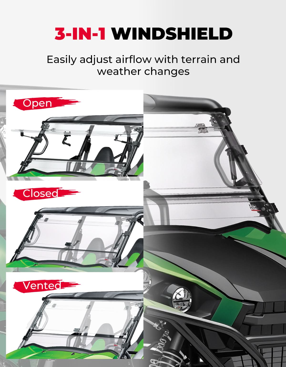 KEMIMOTO Parabrezza Flip 3 in 1 per Kawasaki Teryx 800 policarbonato