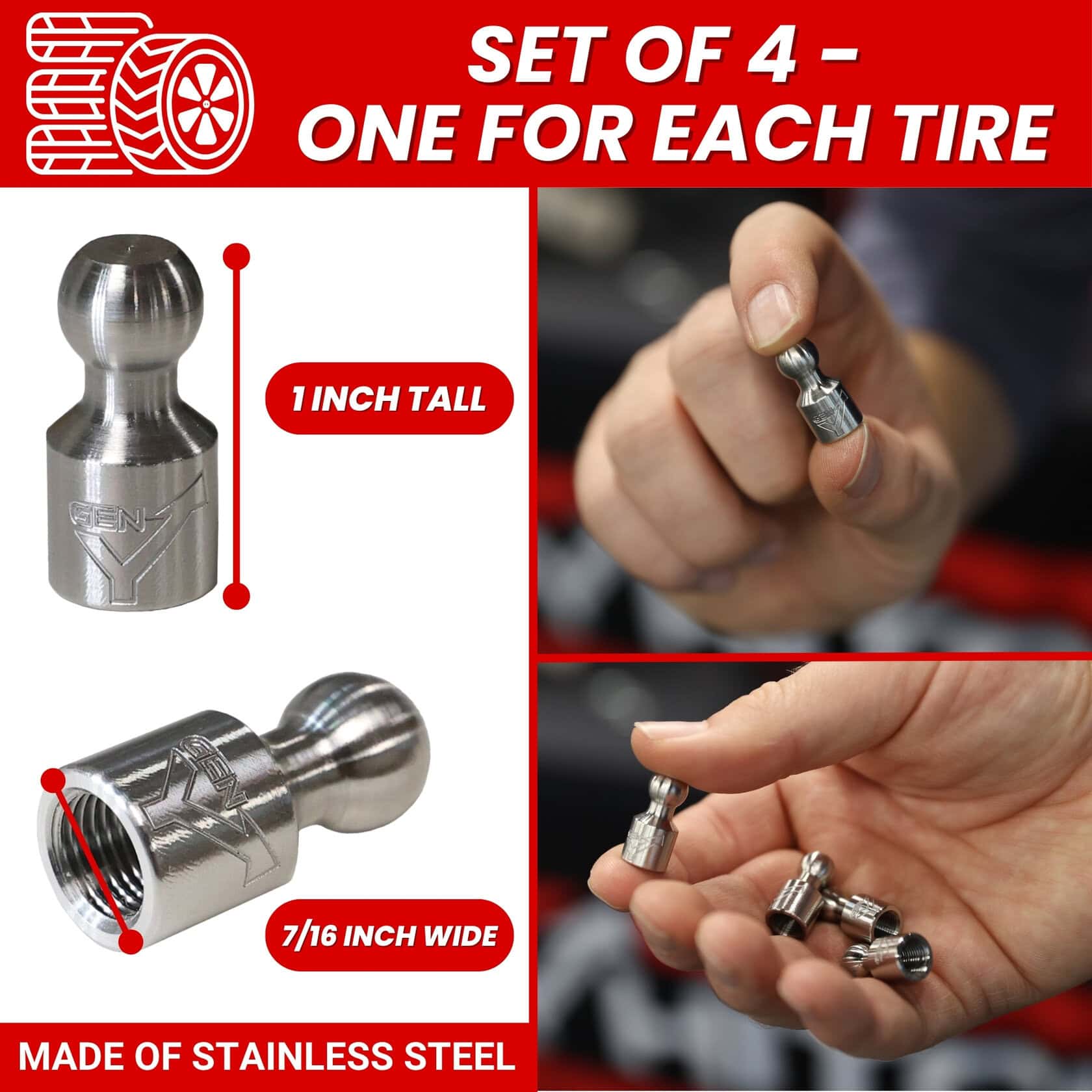 GEN-Y Hitch Tiny Hitch Balls tappi valvola acciaio set 4