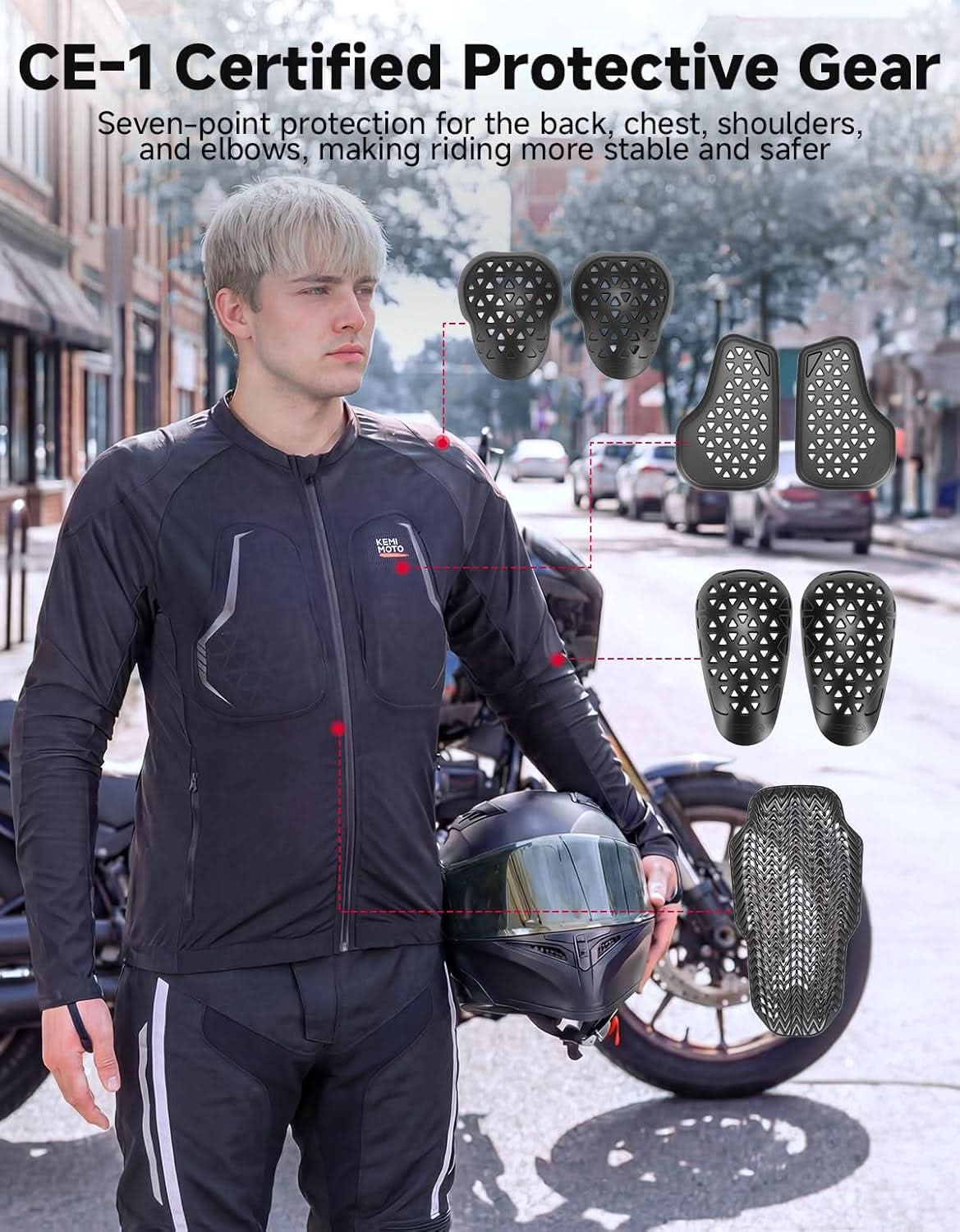 KEMIMOTO maglia moto traforata protezioni CE-1 nera M