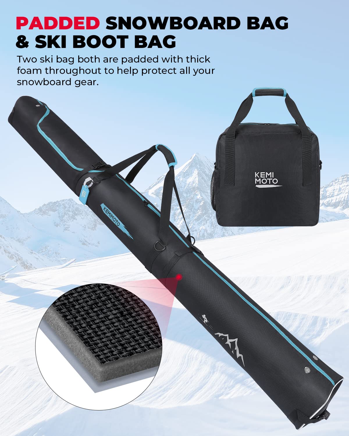 KEMIMOTO sacca sci 200 cm + portascarponi 25 L blu