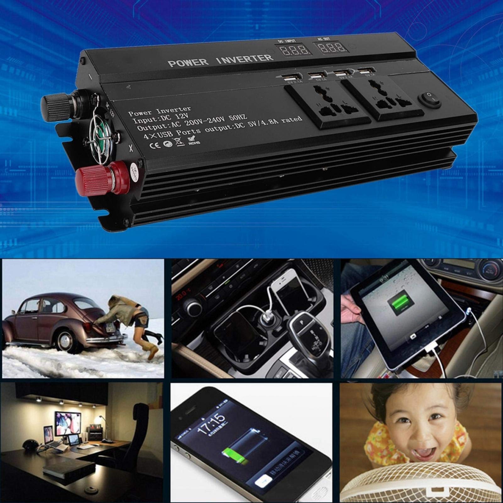 Kuuleyn Inverter Auto 4000W 12V-220V con USB e LCD