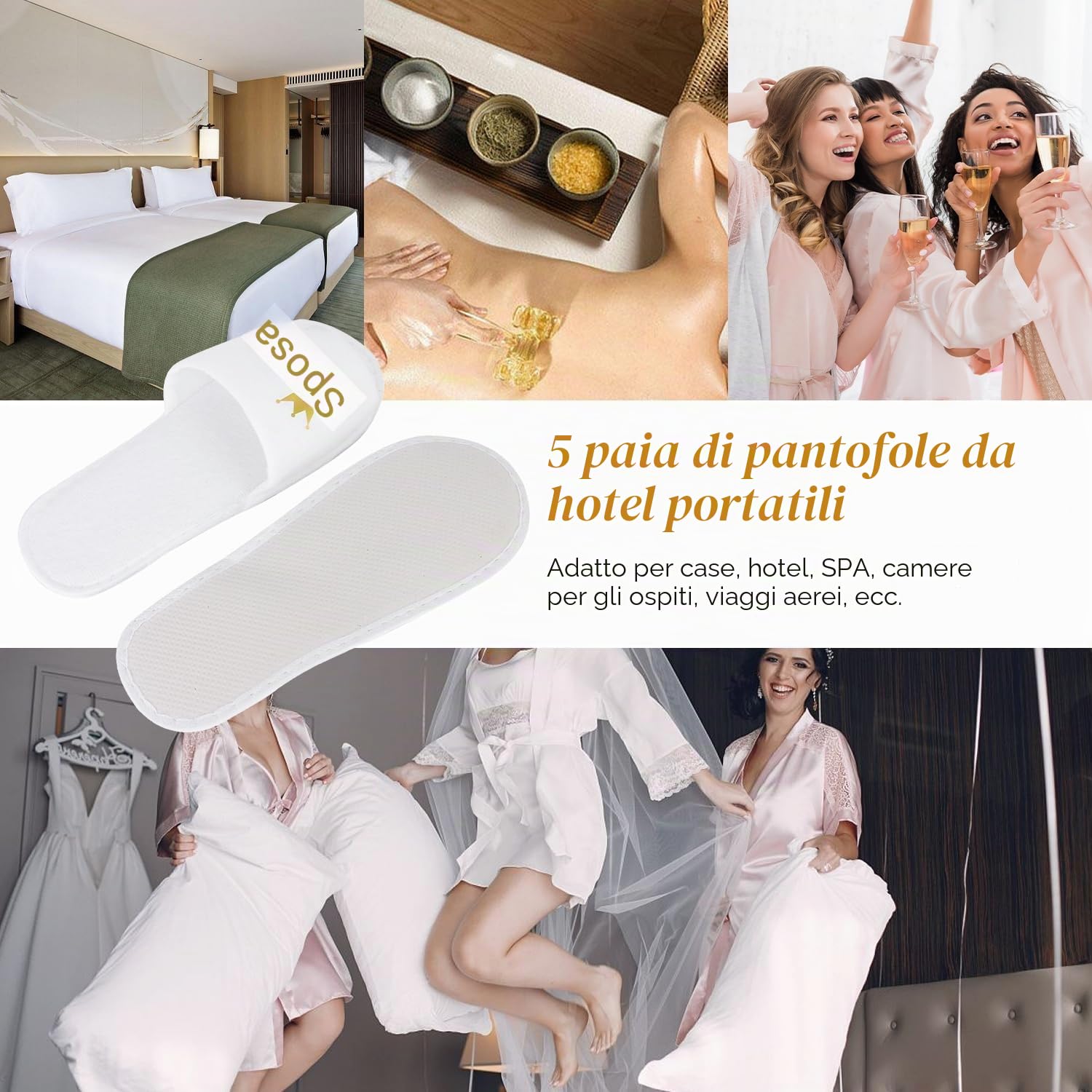 Hapivida Pantofole Sposa Usa e Getta 5 Paia Bianche Hotel