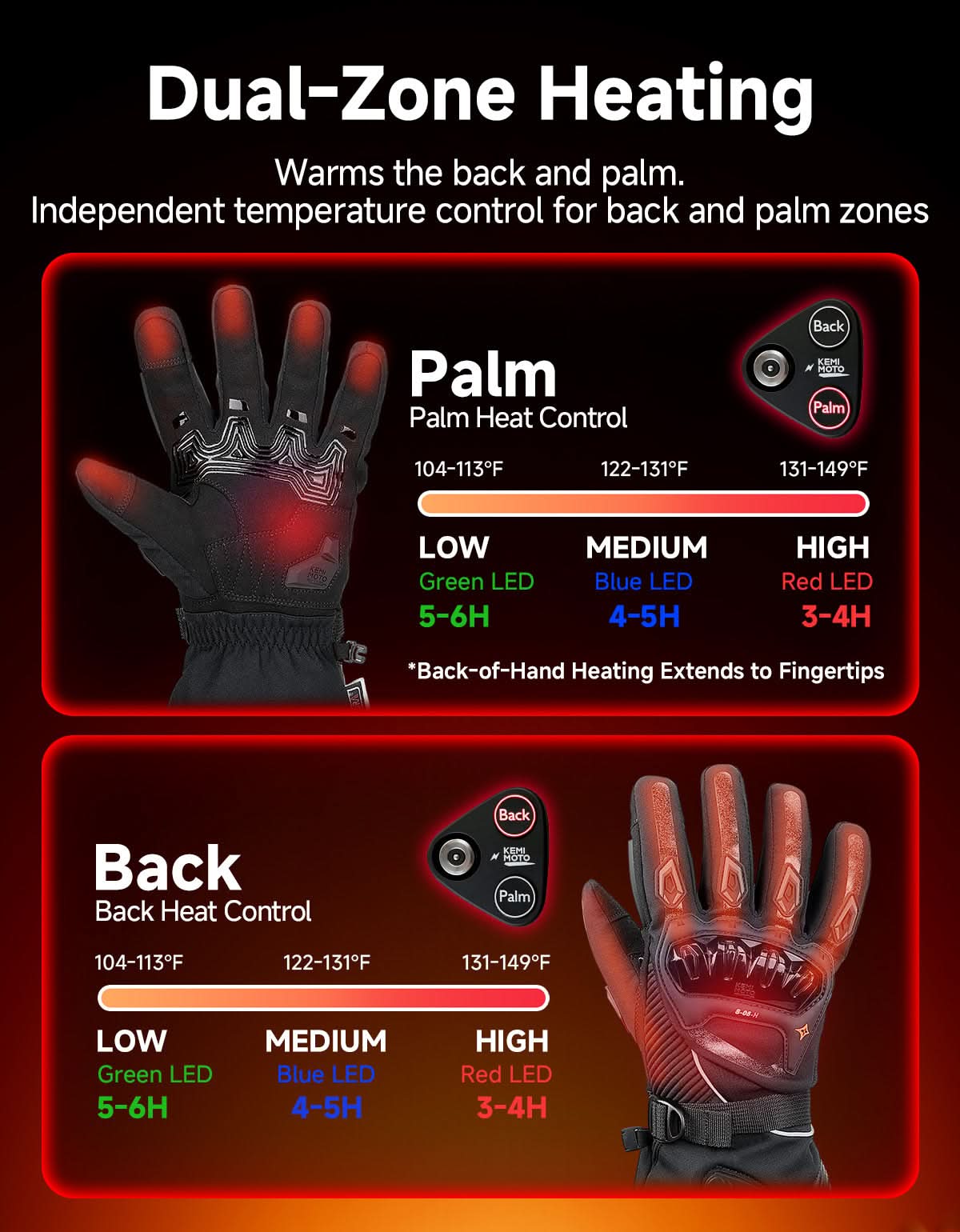 KEMIMOTO guanti riscaldati moto neri 5 strati touchscreen