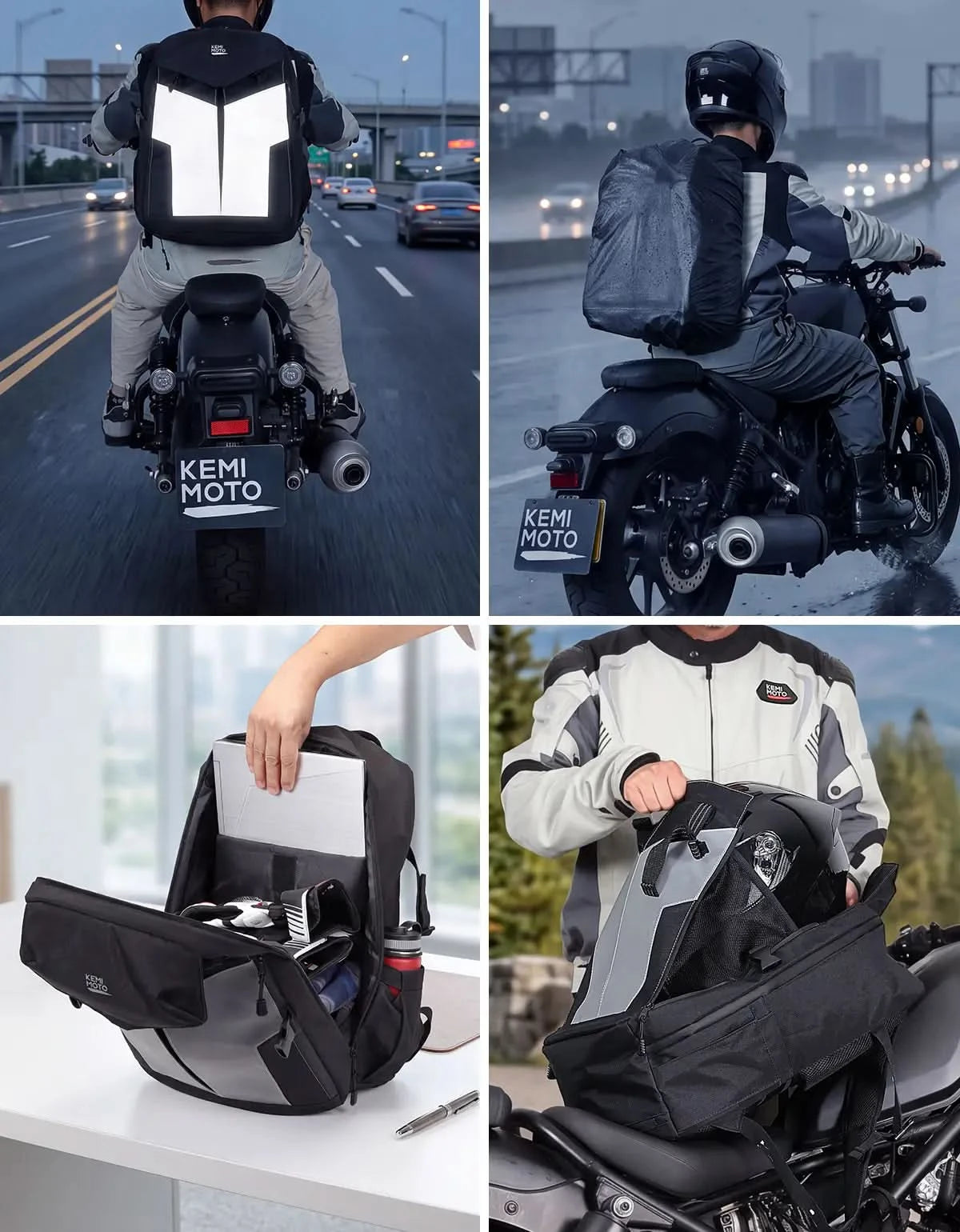 Kemimoto 30L zaino moto riflettente porta casco