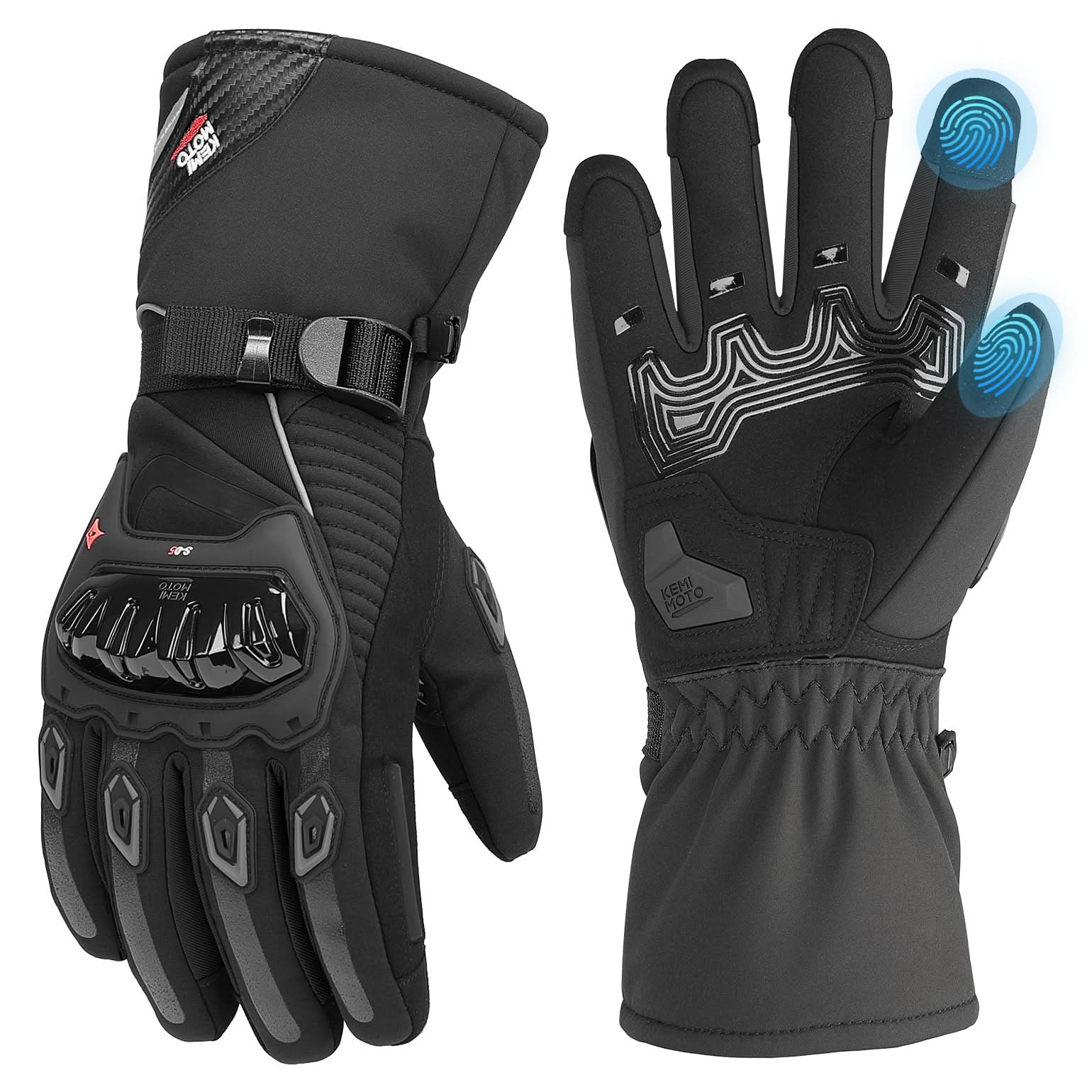 KEMIMOTO guanti moto invernali impermeabili touchscreen neri