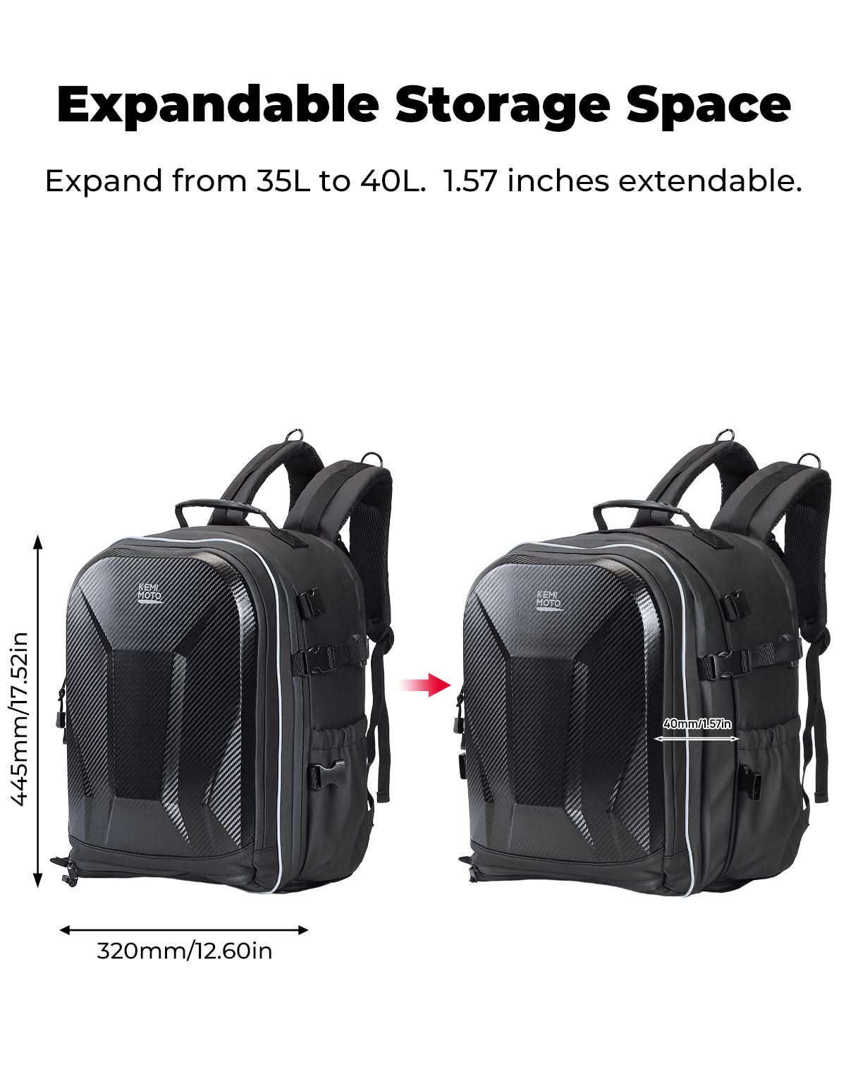 Kemimoto zaino moto rigido 40L porta casco USB