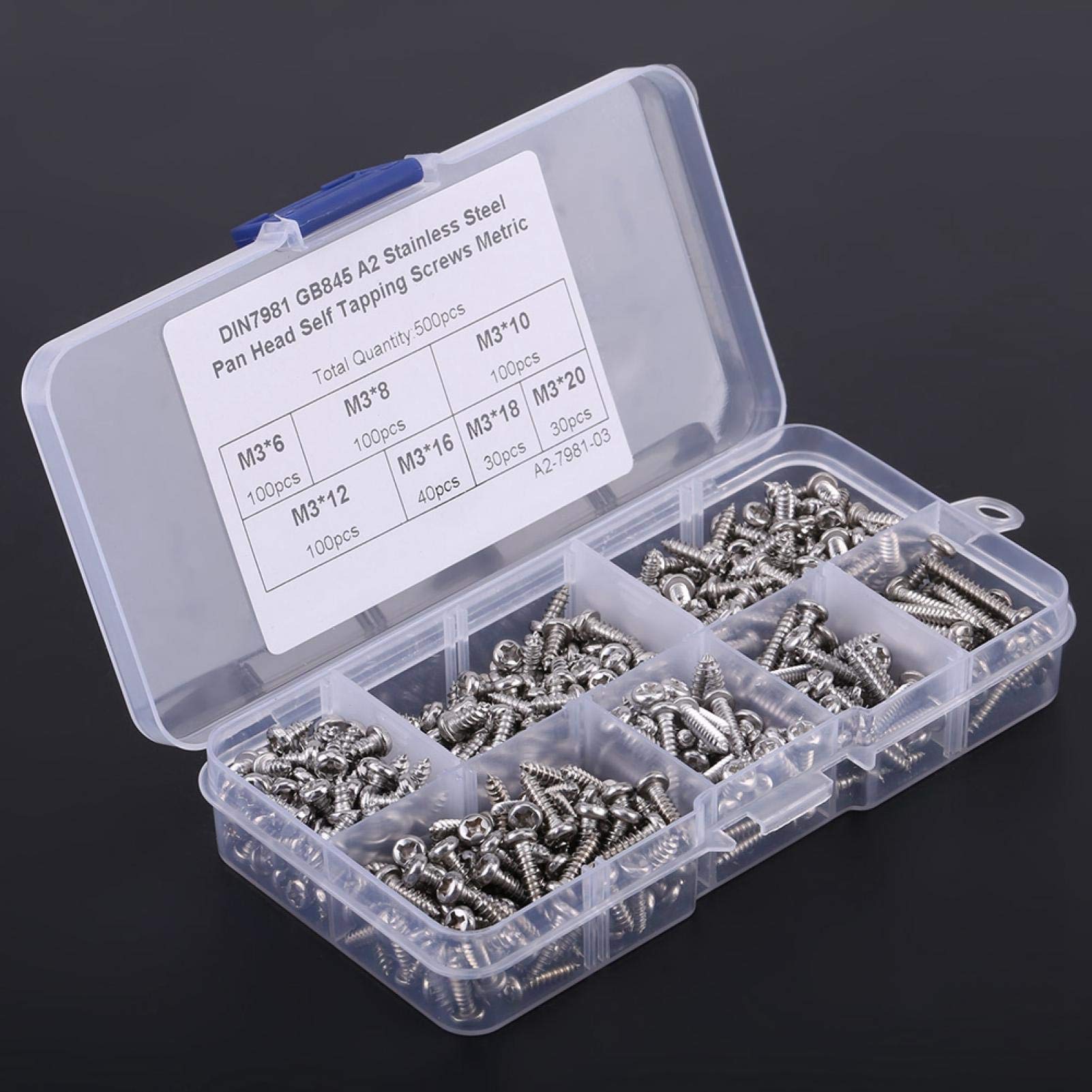 Kuuleyn Set Viti Autofilettanti M3 500 Pezzi Acciaio 304