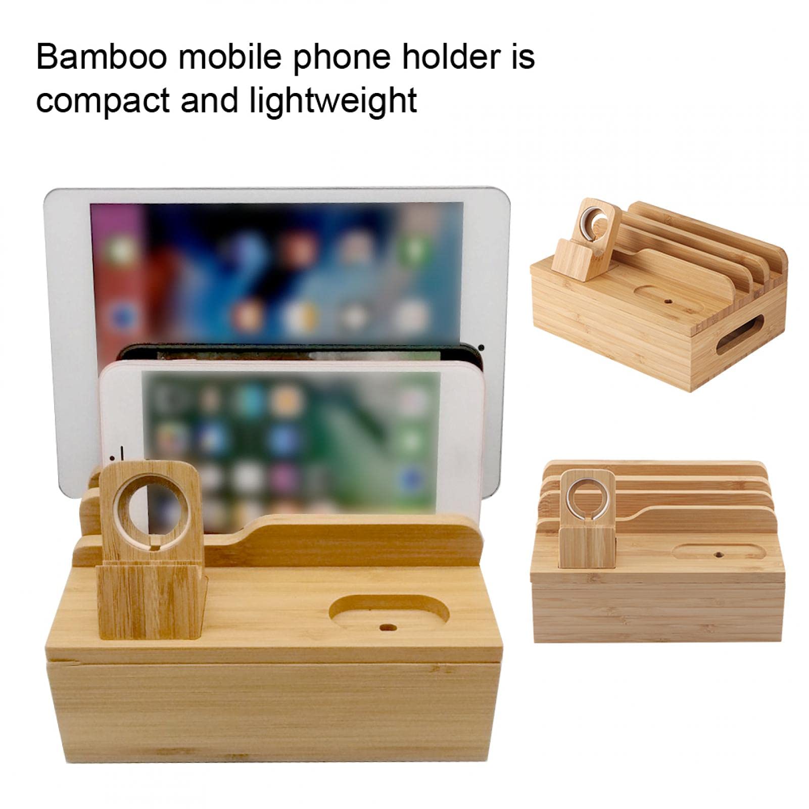 Kuuleyn Organizer Scrivania Bambù Porta Cellulare Orologio