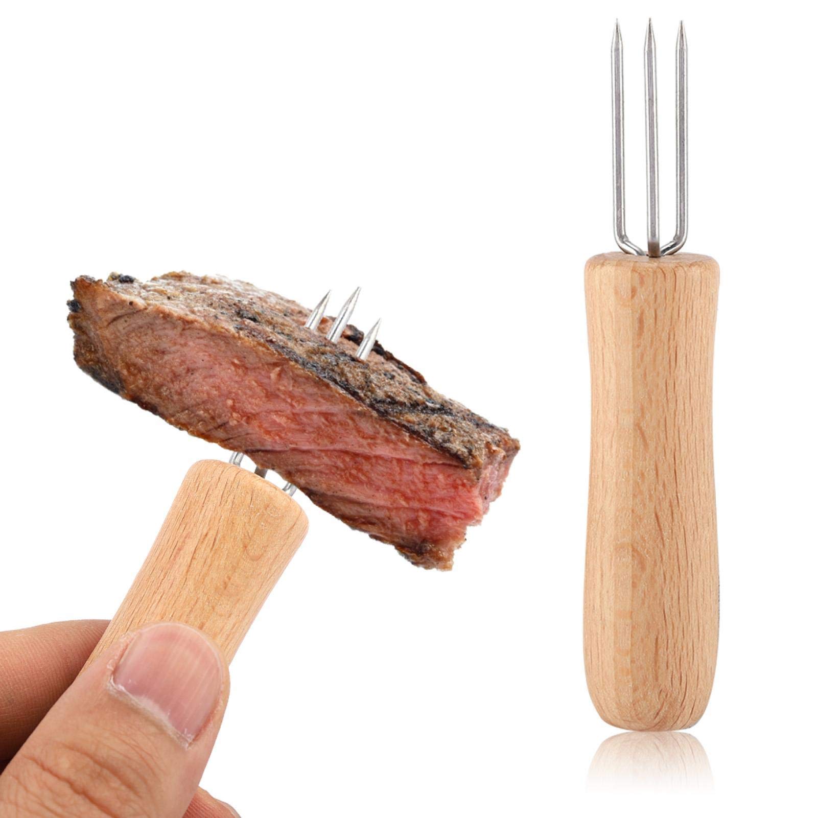 Kuuleyn Forchette Barbecue Acciaio Inox 4 Pezzi Manico Legno