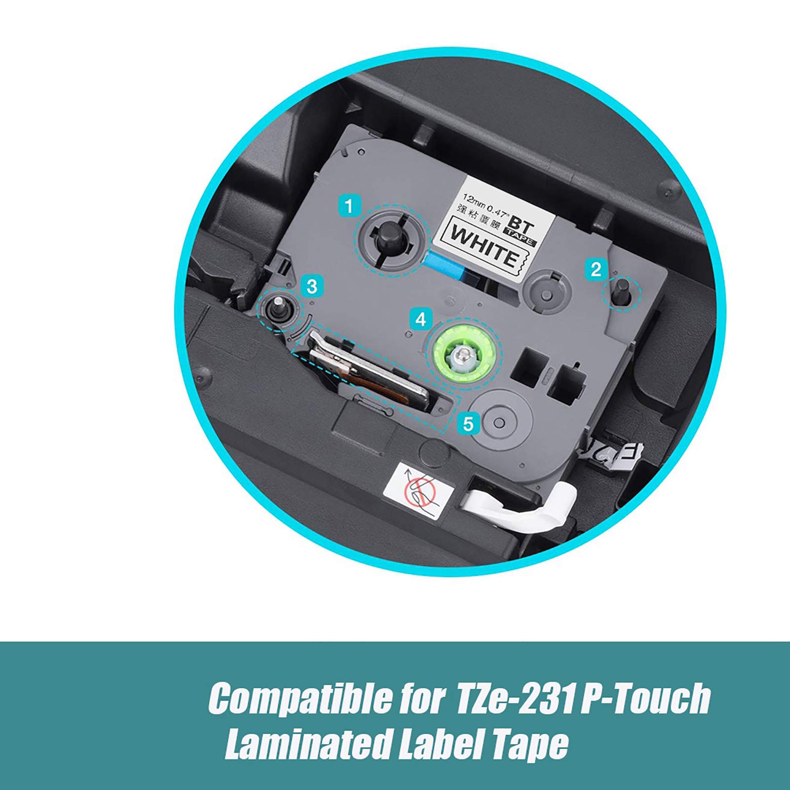 Kuuleyn TZe-231 Nastro Etichette Laminato Nero su Bianco 12mm