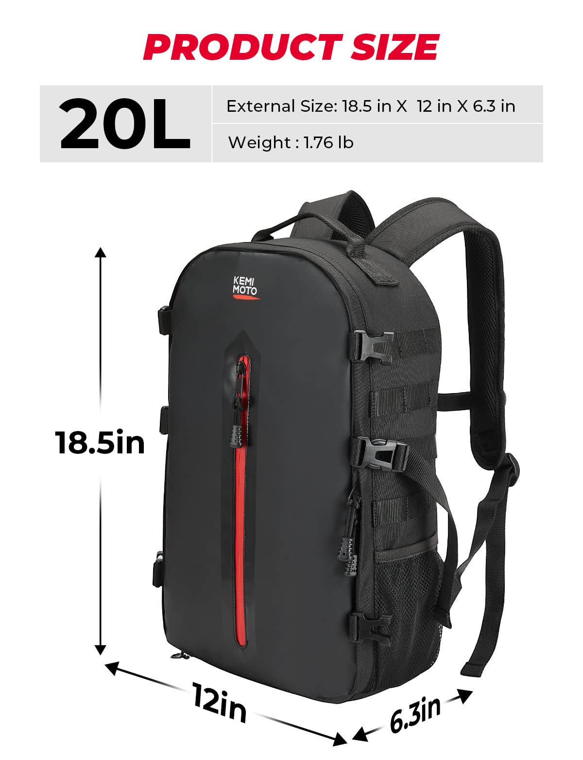 KEMIMOTO zaino moto porta casco 20L impermeabile nero