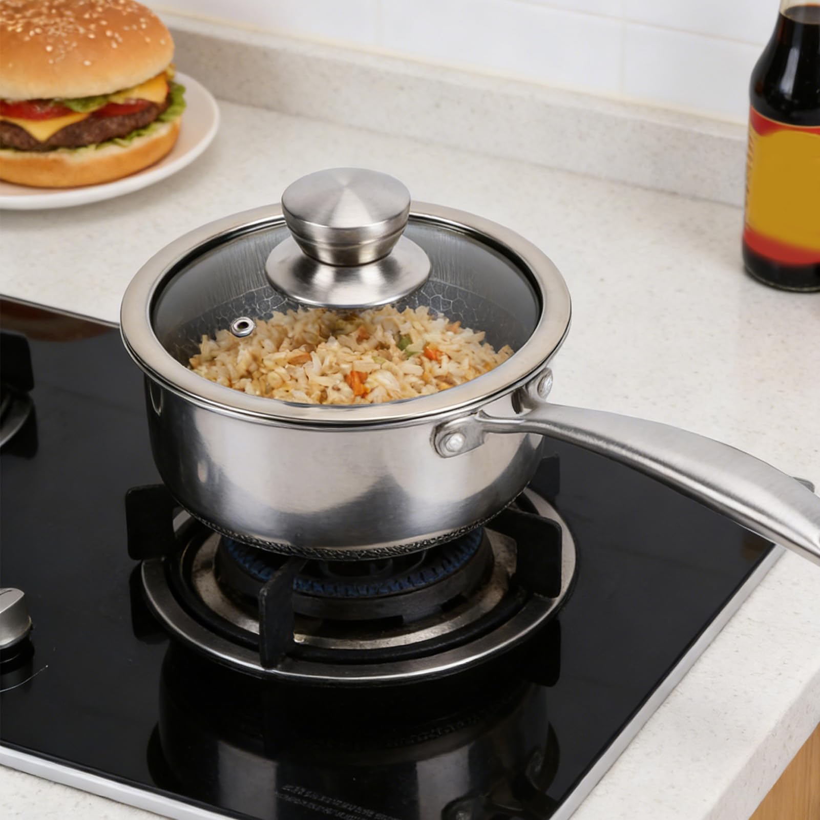 Hapivida padella nido d'ape acciaio inox 316 con coperchio induzione