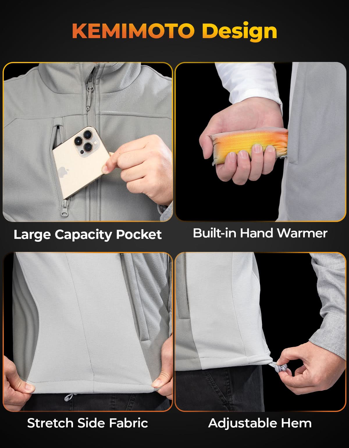 Kemimoto Gilet Riscaldato Grigio con Batteria 5 Zone