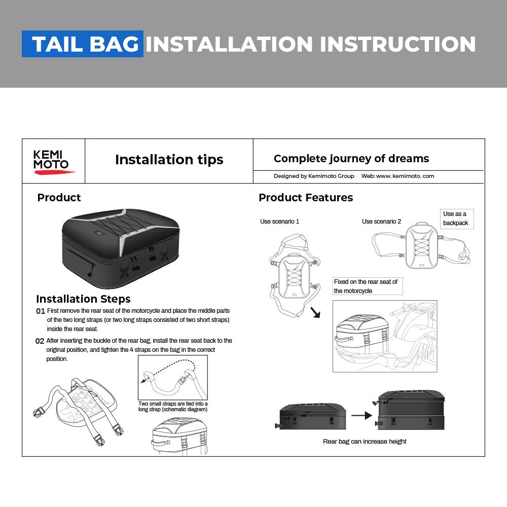 Kemimoto F1116-01201 Borsa Posteriore Moto 30L Impermeabile