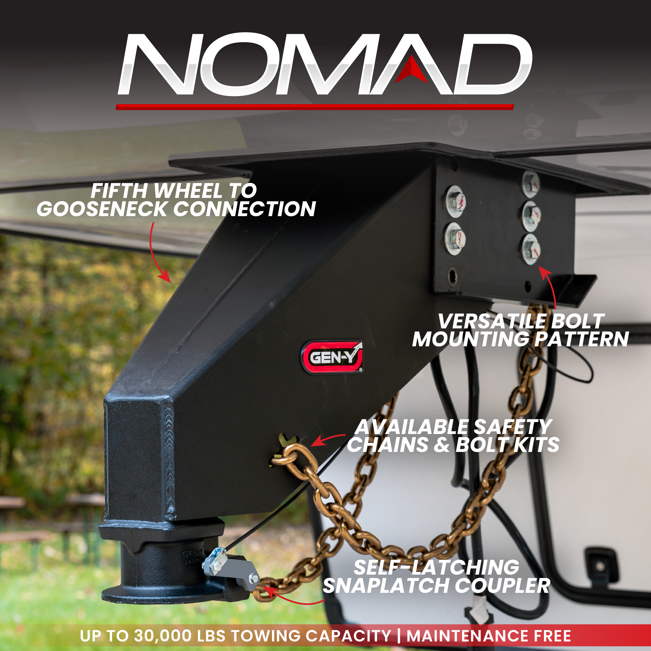 GEN-Y NOMAD Pin Box gancio traino gooseneck 30000 lb SnapLatch