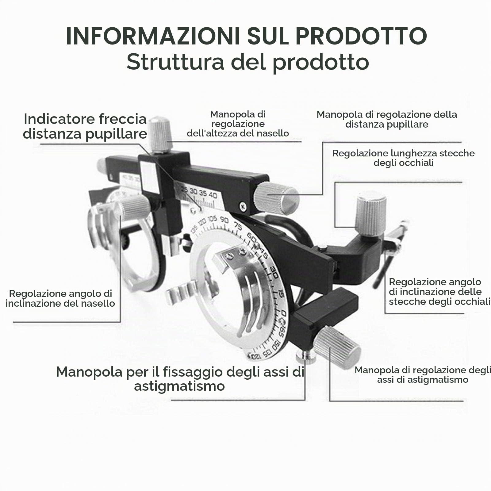 Kuuleyn montatura prova lenti optometria PD 48-80 mm 4 lenti