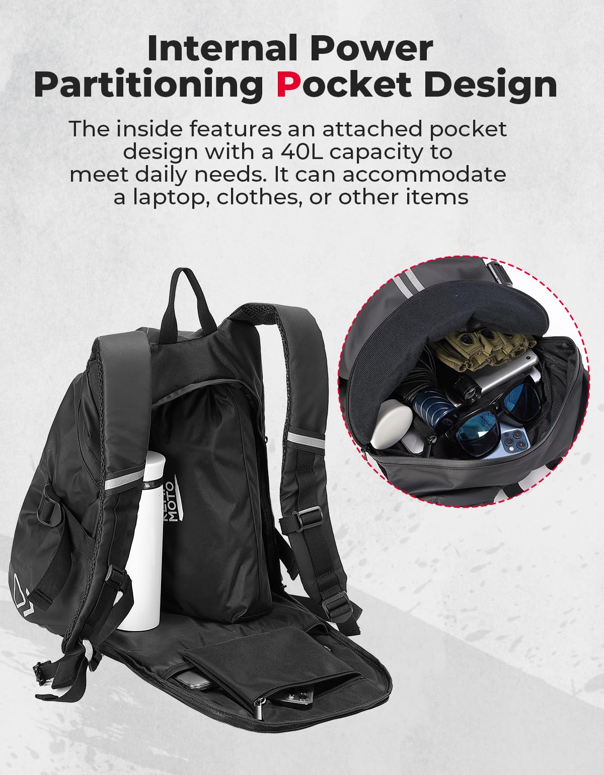 KEMIMOTO Zaino Moto 40L Porta Casco Impermeabile