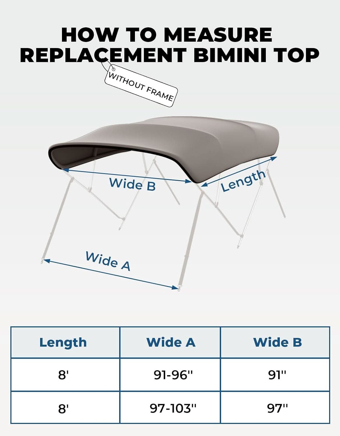 KEMIMOTO telo bimini top 4 archi 8' blu senza telaio