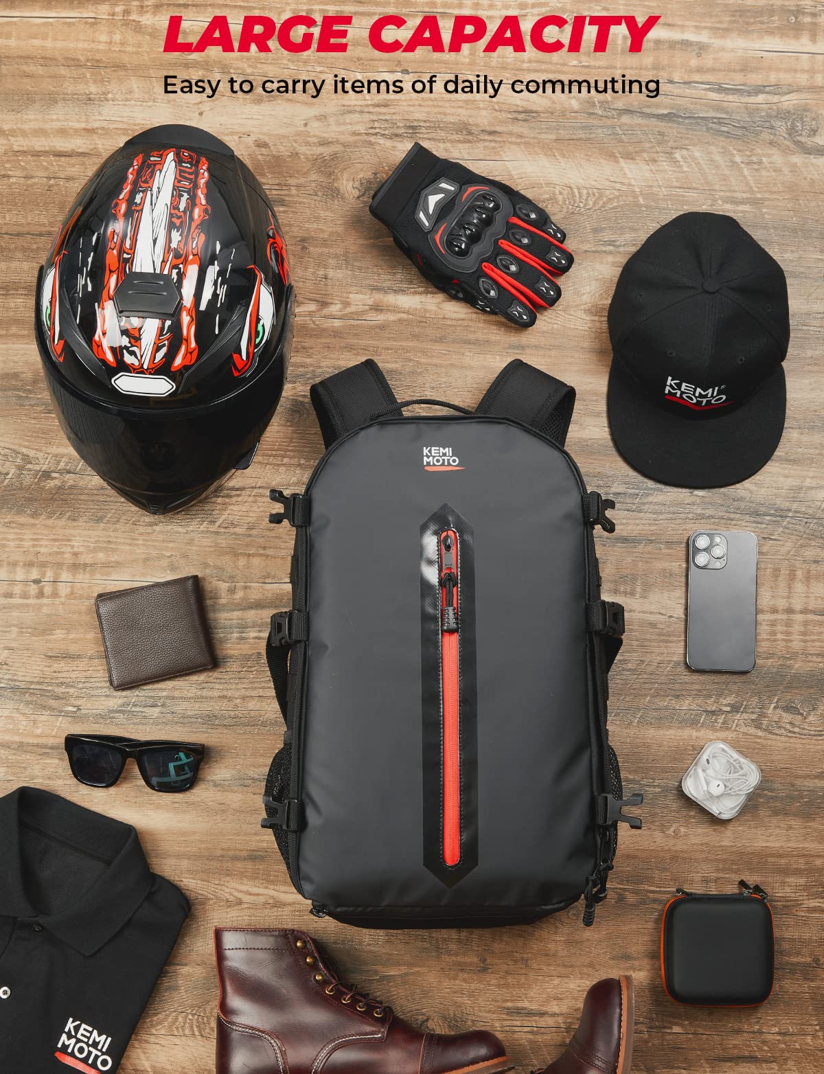 KEMIMOTO zaino moto porta casco 20L impermeabile nero