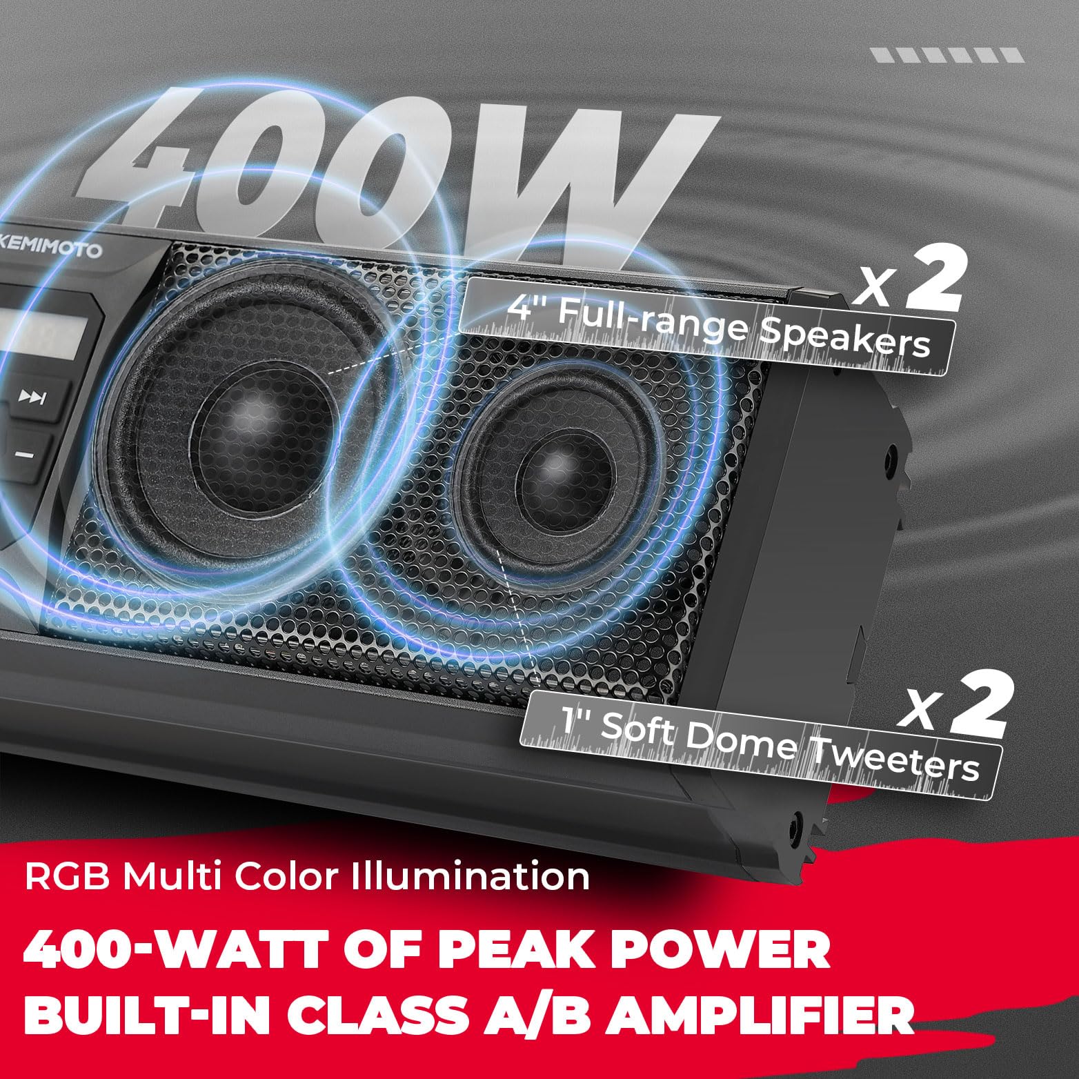 KEMIMOTO Soundbar Bluetooth 12V 16 Pollici RGB 400W