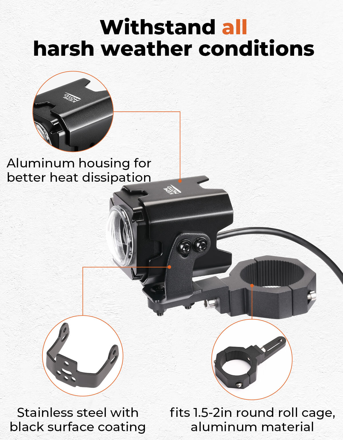 KEMIMOTO Fari LED UTV Spot con Morsetto 1.5-2" IP65