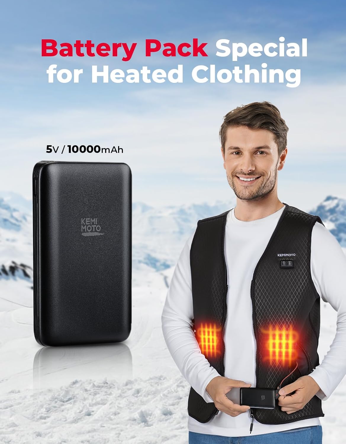 KEMIMOTO Batteria 5V 10000mAh Gilet Riscaldato USB
