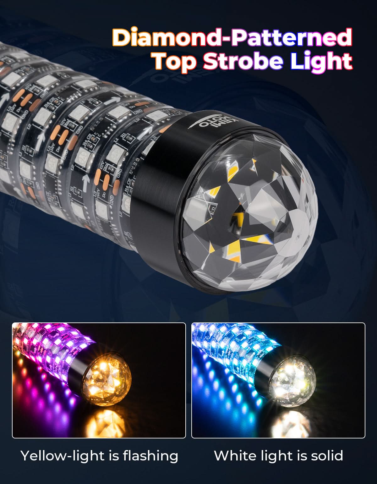 KEMIMOTO Spiral 2FT whip light RGB 2 pezzi con strobo SOS