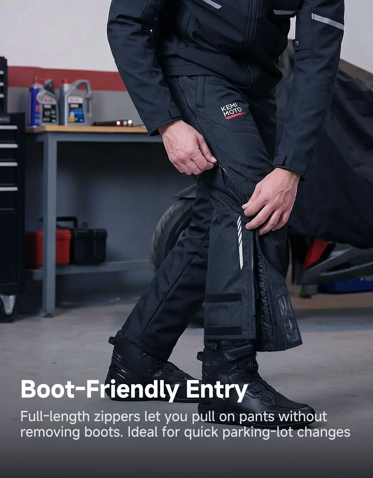 KEMIMOTO Quick-Off pantaloni moto invernali antivento CE