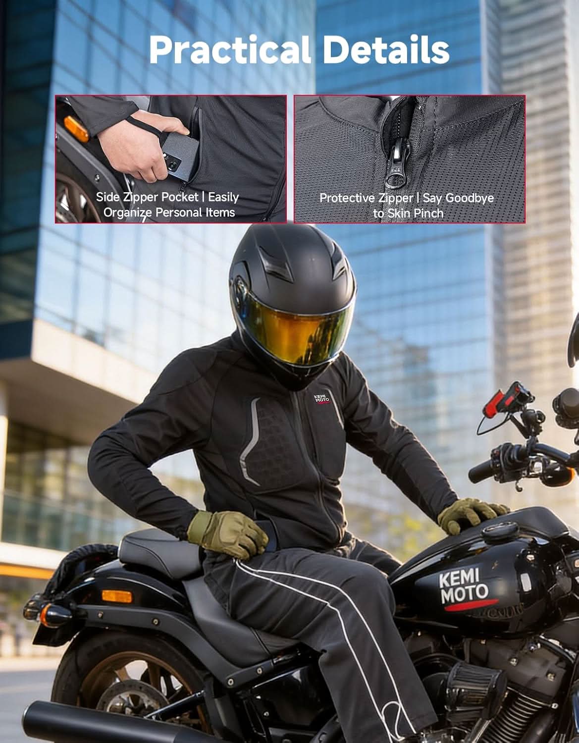 KEMIMOTO maglia moto traforata protezioni CE-1 nera M