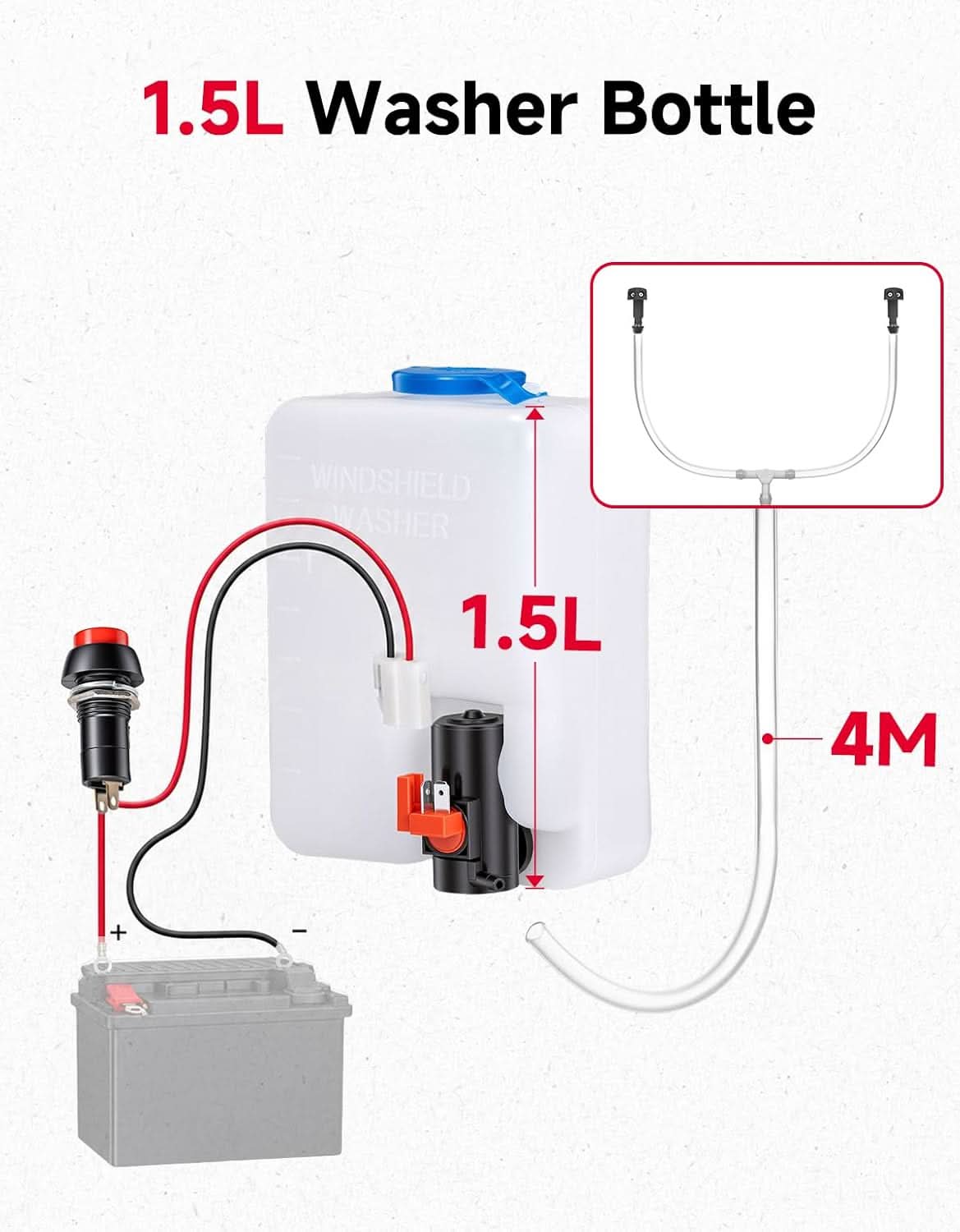 KEMIMOTO UTV Kit Tergicristallo 12V 165° con Vaschetta 1,5L