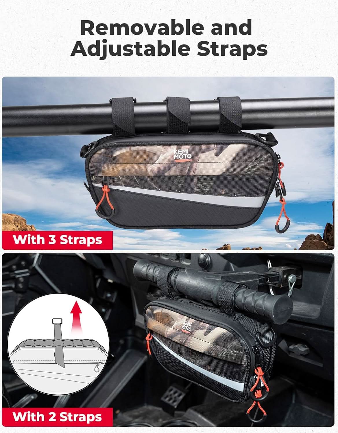 Kemimoto UTV borsa roll-bar mimetica 11x5" impermeabile
