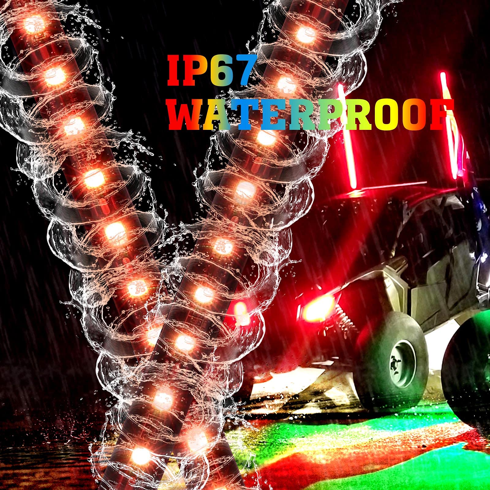 KEMIMOTO Frusta LED 4FT Nera 2 Pezzi con Telecomando RF IP67