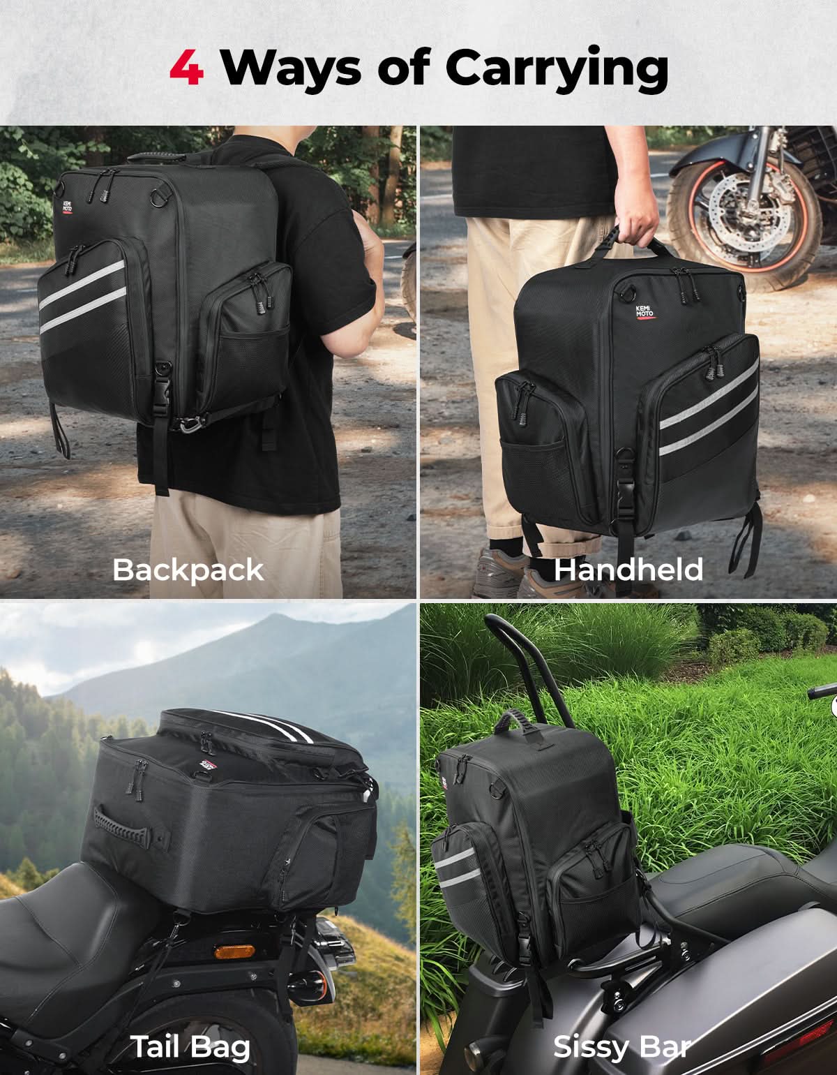 KEMIMOTO Borsa Sissy Bar Moto 40L Oxford Impermeabile