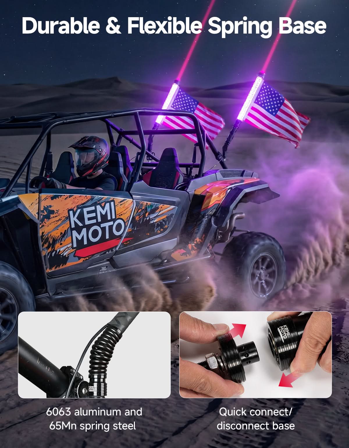 Kemimoto 2FT kit 2 luci whip LED RGB 12V universale