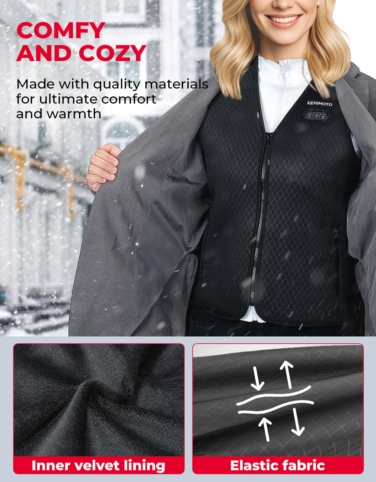 KEMIMOTO gilet riscaldato donna 6 zone velluto