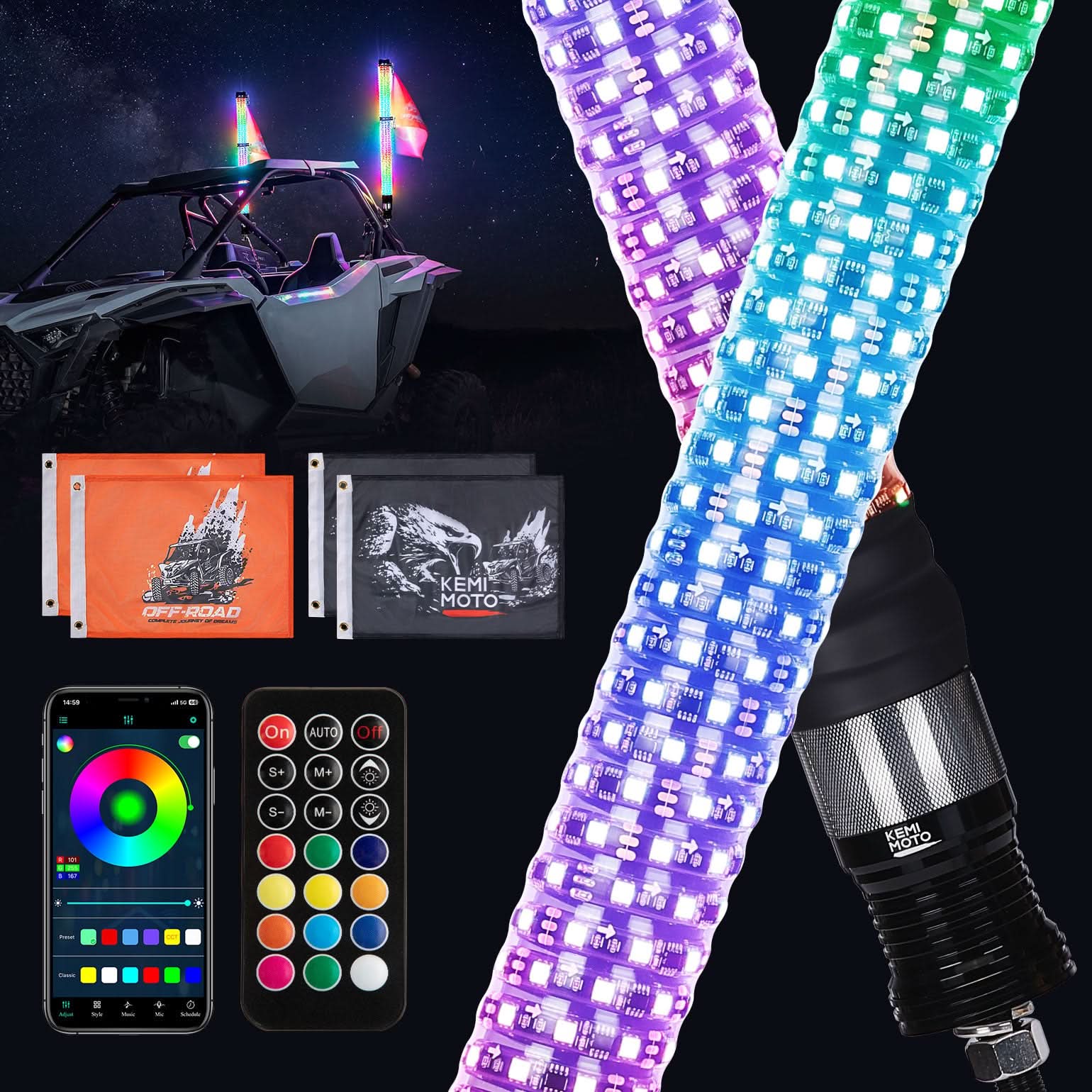 KEMIMOTO Whip Lights LED 3FT 2Pz RGB con Freccia