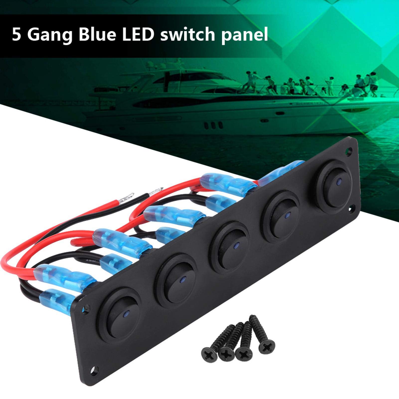Kuuleyn pannello 5 interruttori basculanti 12-24V LED blu auto barca