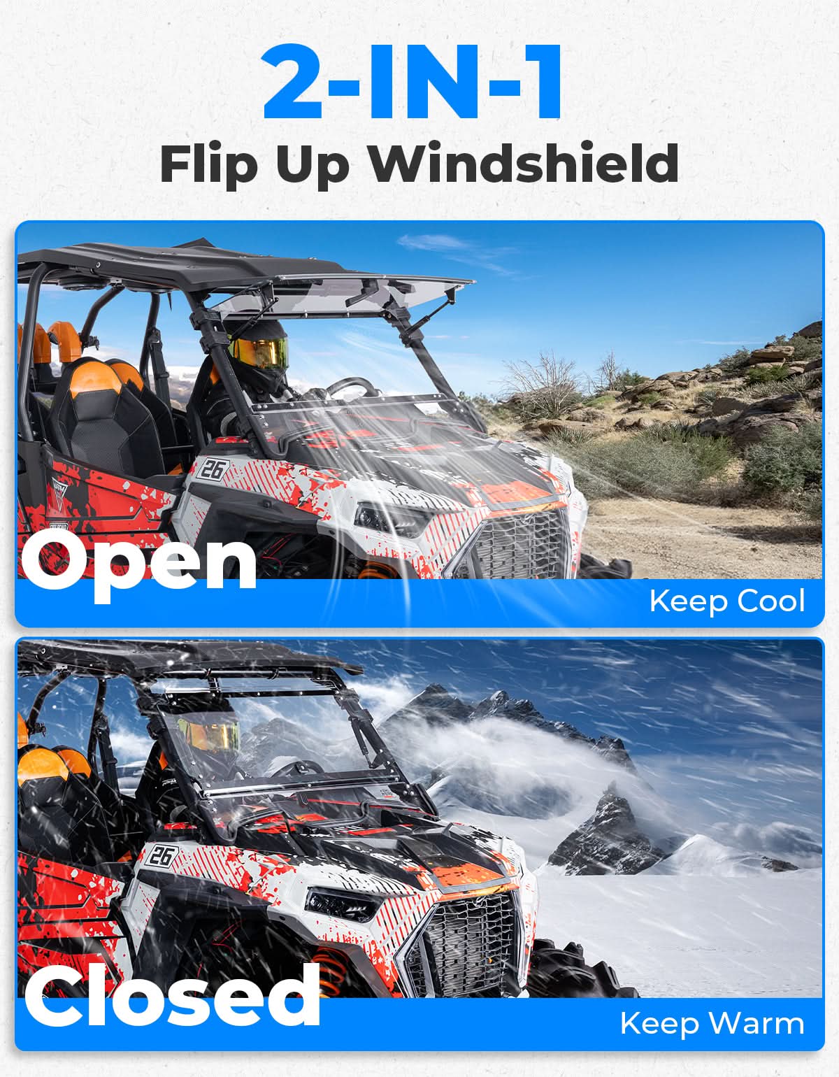 Kemimoto RZR XP 1000 parabrezza apribile 2 in 1