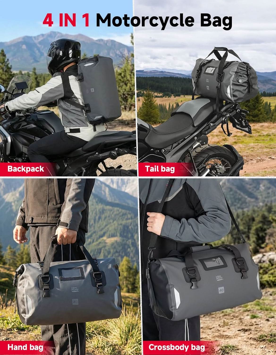 KEMIMOTO borsa moto impermeabile 40L grigia IPX6