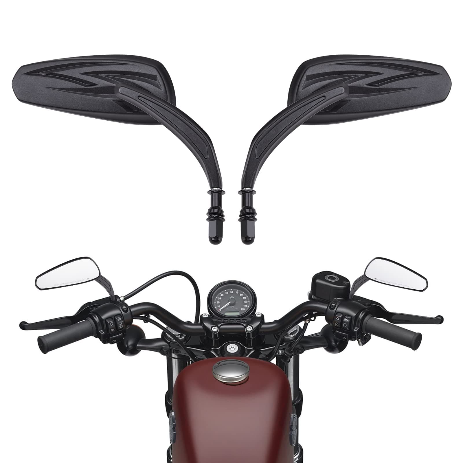 Kemimoto Harley specchietti stelo lungo neri filettatura M8