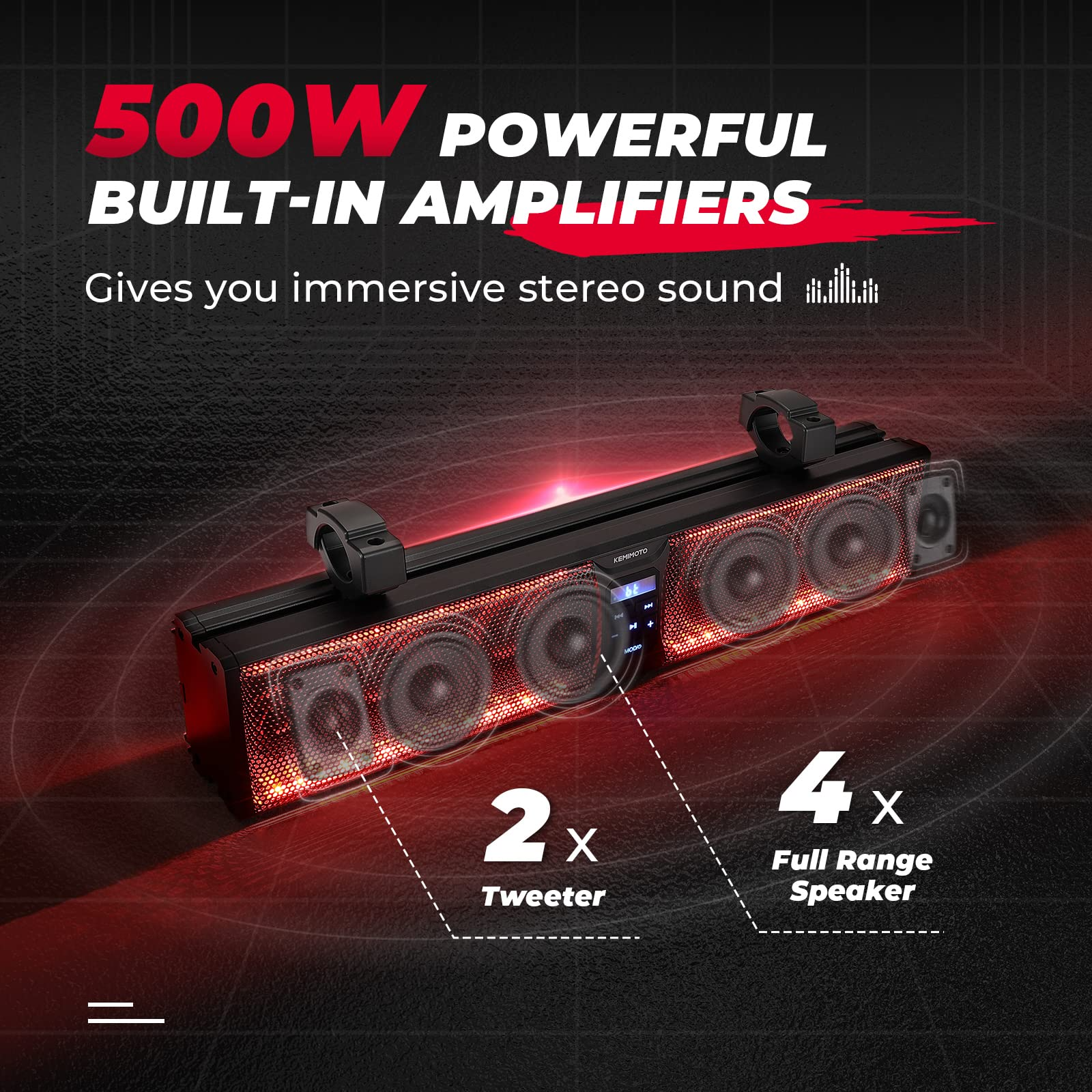 KEMIMOTO Soundbar Bluetooth 26 Pollici RGB per RZR Impermeabile