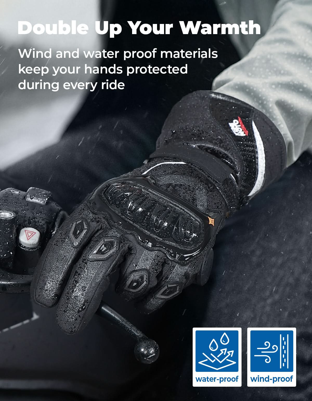 KEMIMOTO Guanti Moto Invernali Impermeabili Touchscreen