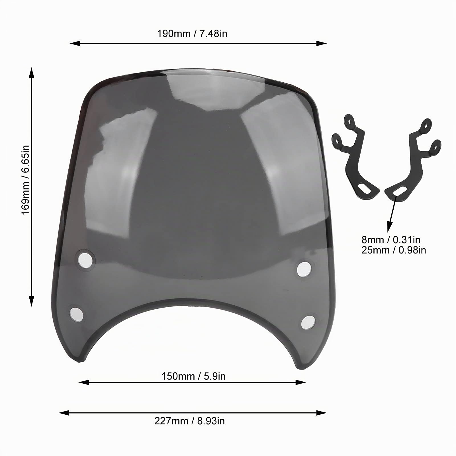 Hapivida Cupolino Retrò Parabrezza Moto 5-7 Pollici Grigio