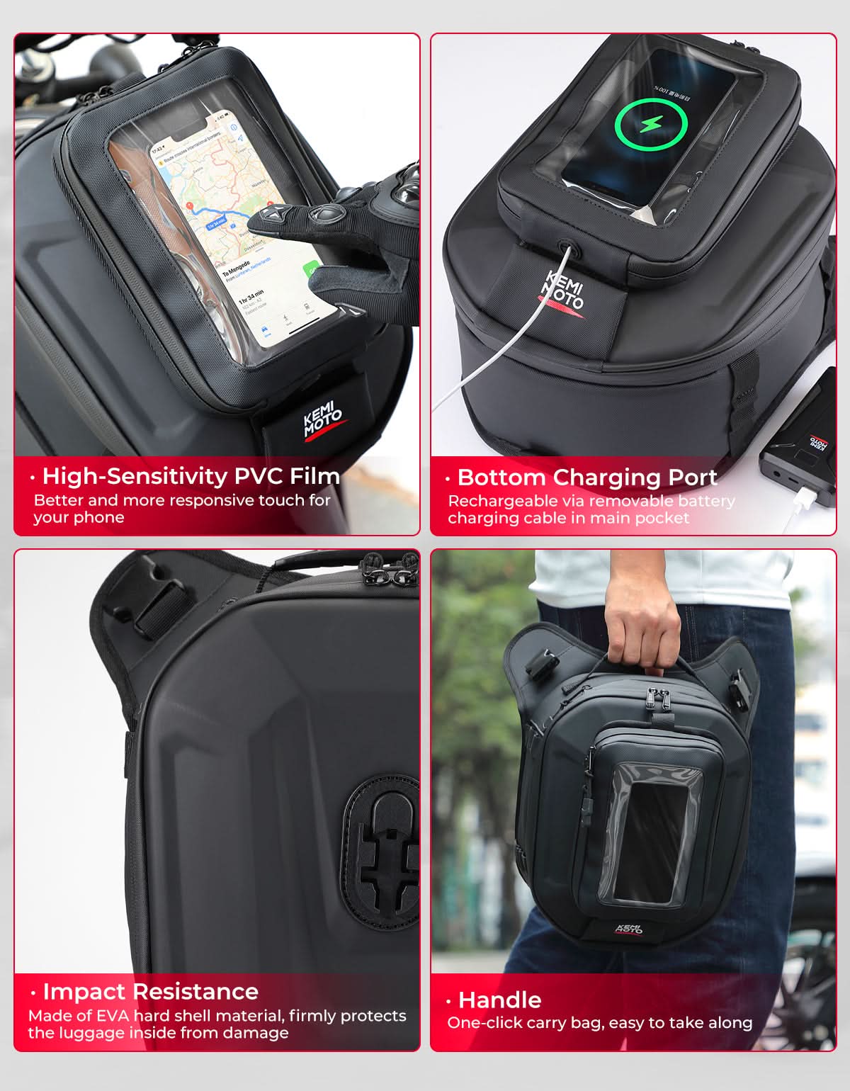 Kemimoto borsa serbatoio moto 13-16L rigida