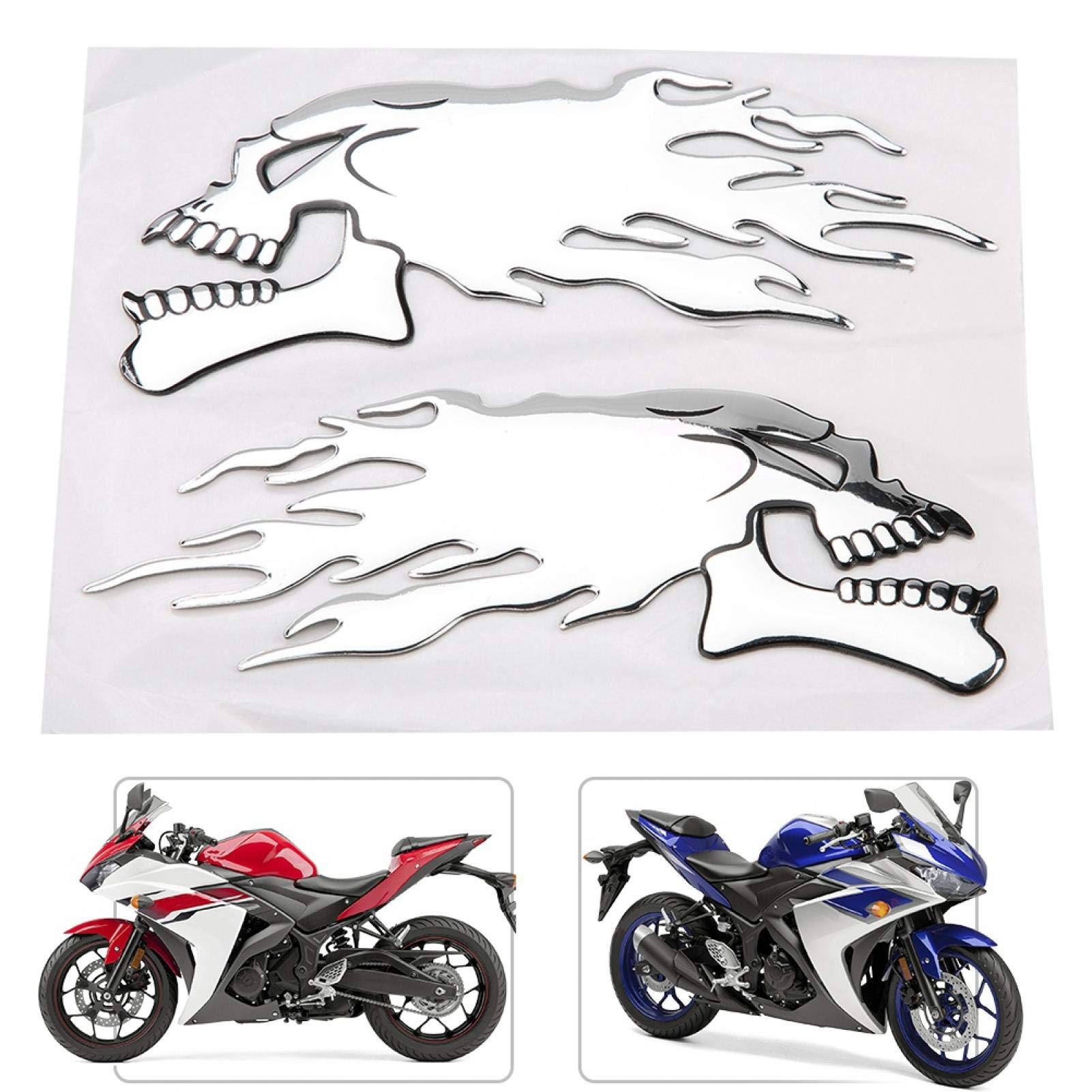 Kuuleyn sticker moto teschio 3D argento 2 pezzi gomma