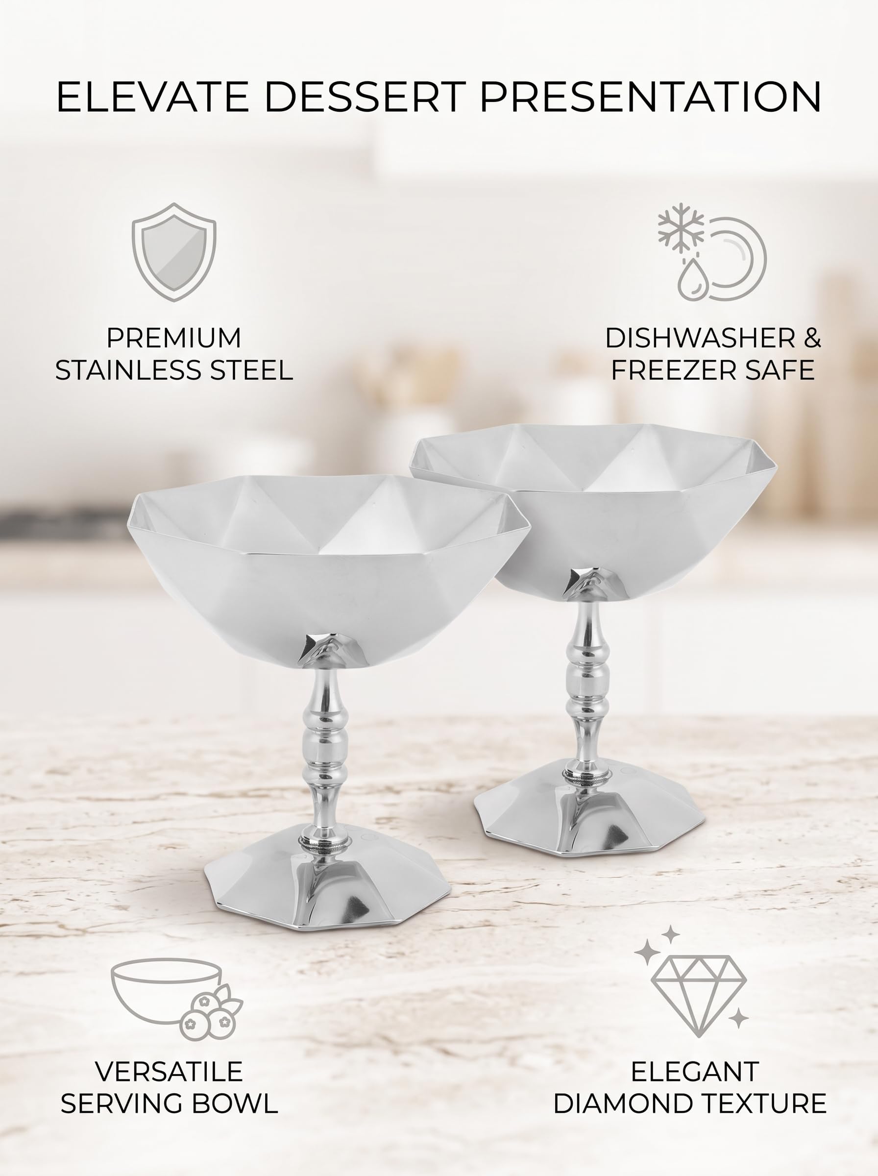Hapivida coppa dessert acciaio inox base stabile set 2 pezzi