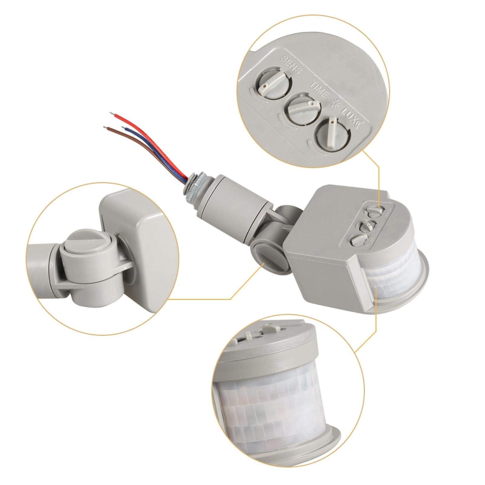 Kuuleyn Interruttore Sensore Movimento PIR 180° Grigio
