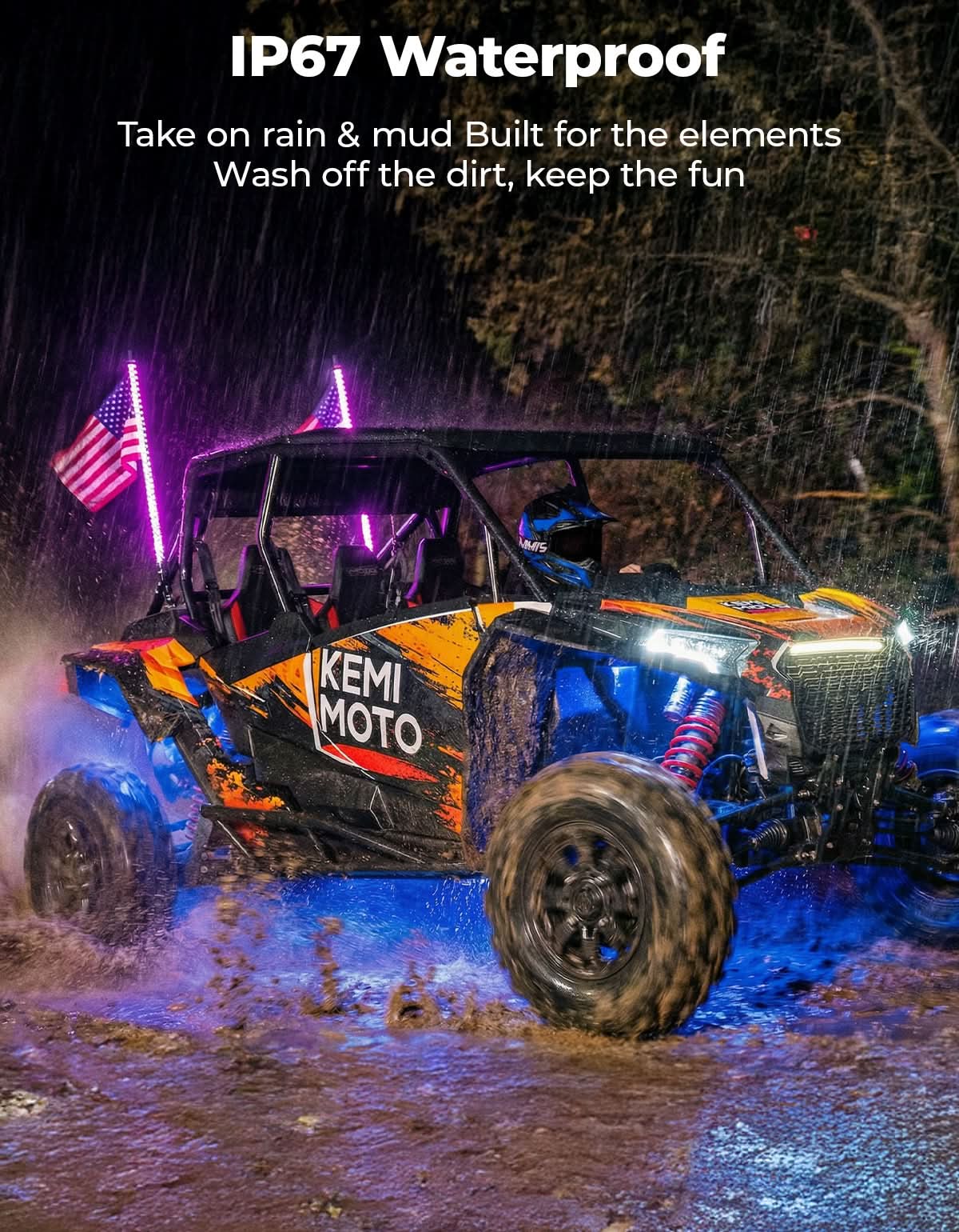 KEMIMOTO 3FT kit whip lights + rock lights LED IP67