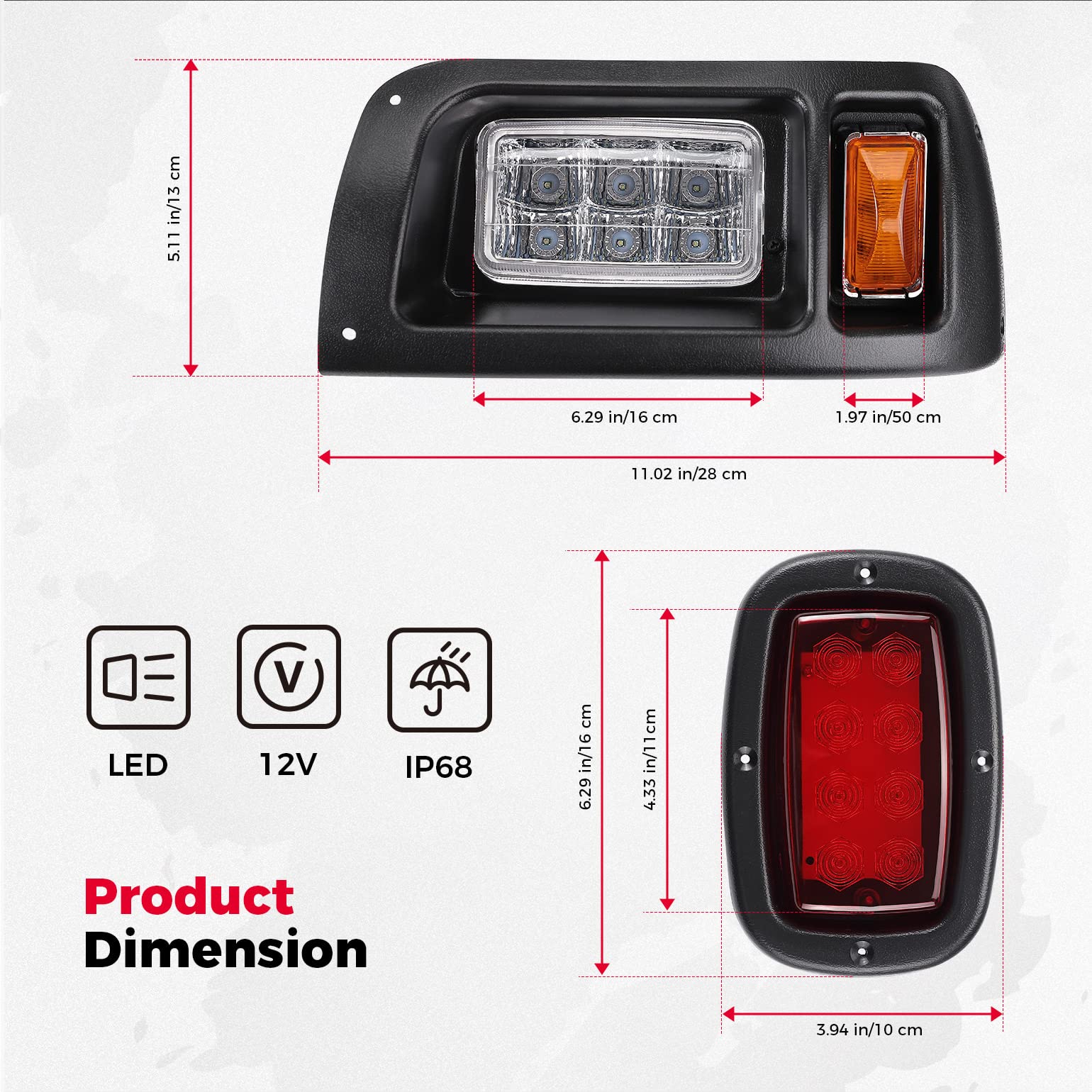 KEMIMOTO B1406-03601BK kit luci LED 12V Club Car DS uso stradale